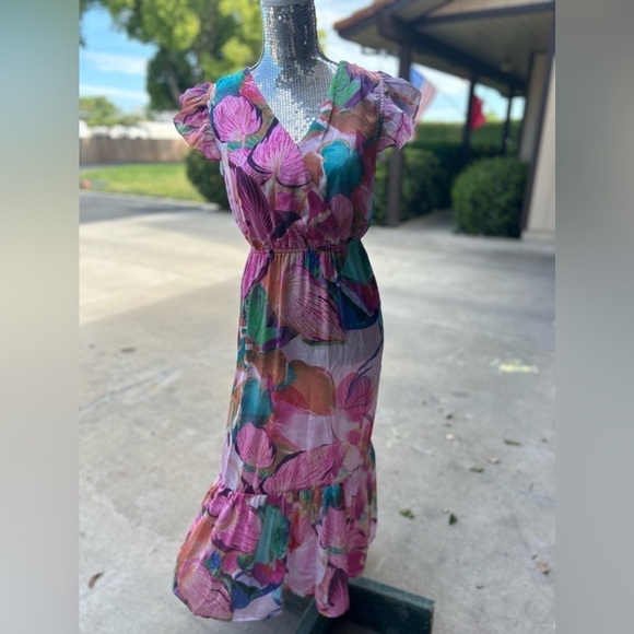 Sam Edelman Women’s Colorburst Leaf Print Faux Wrap Midi Dress - Picture 6 of 10